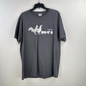 Evolution Of Chicken Life T-shirt Mens L Gray White Parody Tee Farmer Homestead